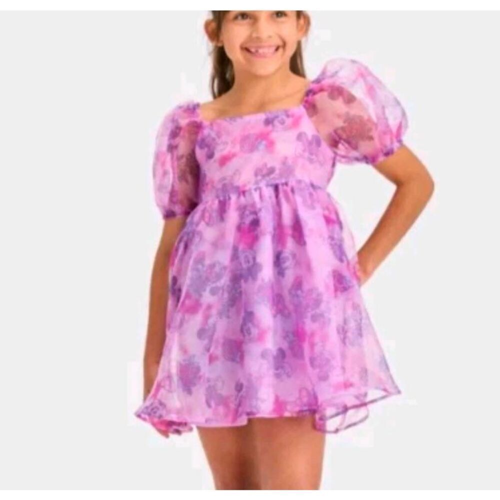 Minnie Mouse Disney purple organza puff sleeve dress girls 6/7